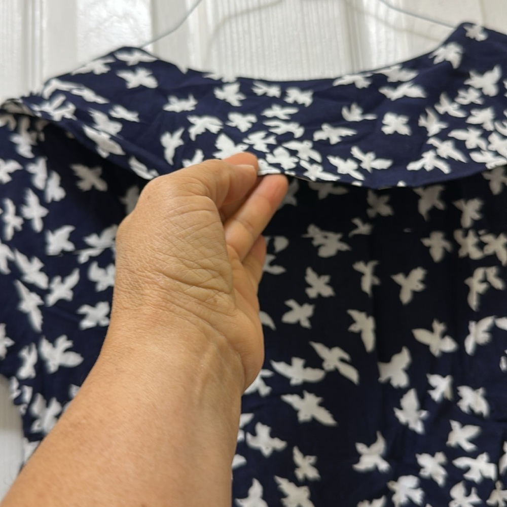 Maeve by Anthropologie Navy Blue Blouse with White Bird Print - Picture 5 of 7